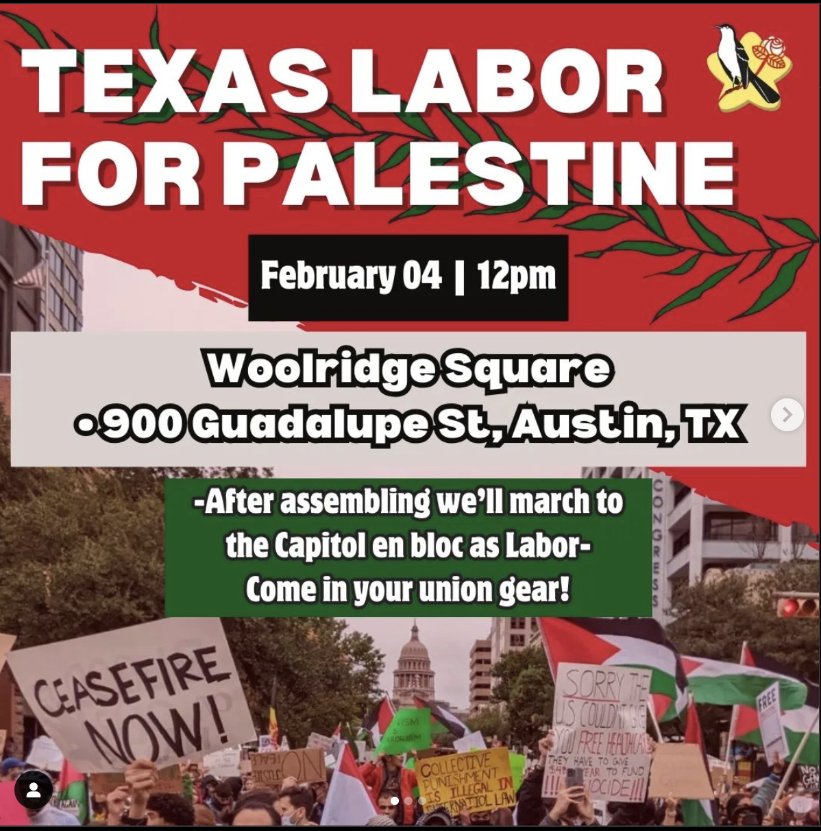 Austin, February 4: Texas Labor for Palestine Contingent | Labor for